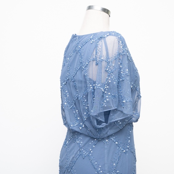 Adrianna Papell -  Beaded Blouson Gown With Flutter Sleeves - Picture 15 of 15